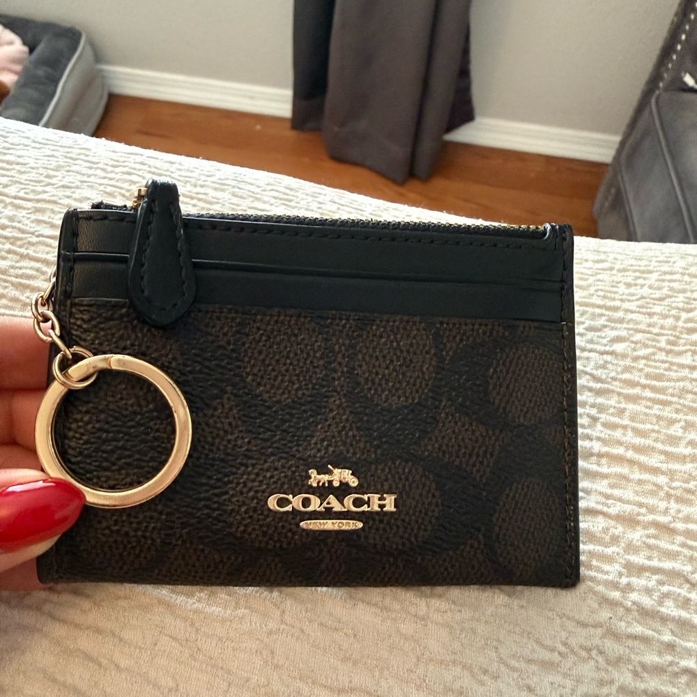 Coach Black and Gold Card Holder with Key Ring